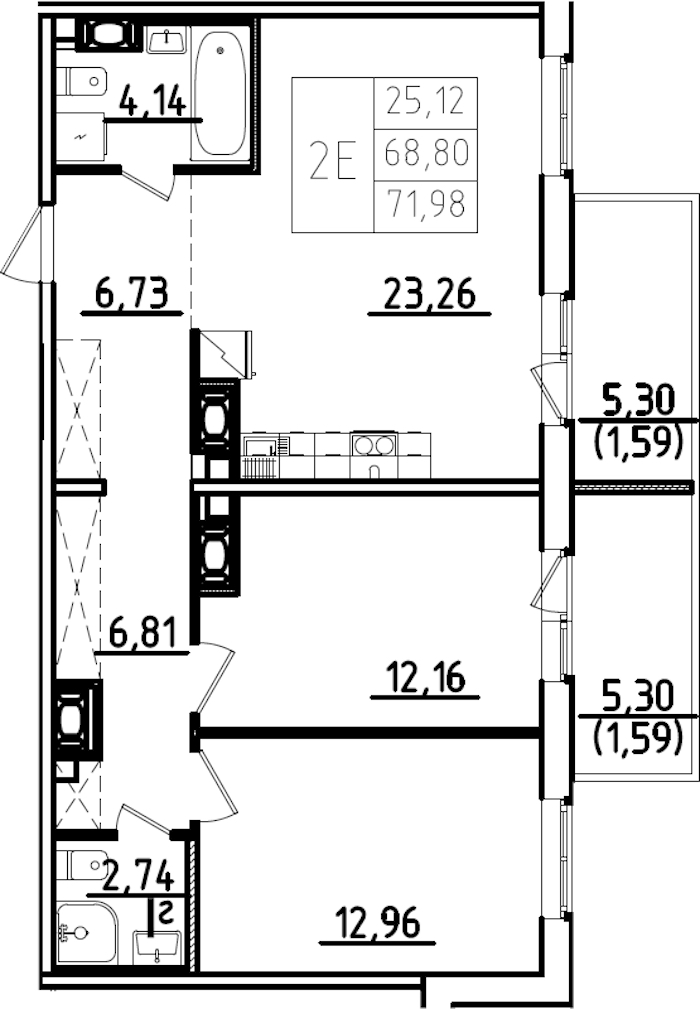 2-комнатная квартира 79.4 м², 9/9 эт., ЖК «IQ Гатчина 3»